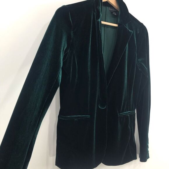 Tahari Dark Green Velvety Soft Velour Jewel Tone Holiday Blazer Jacket - Picture 2 of 16